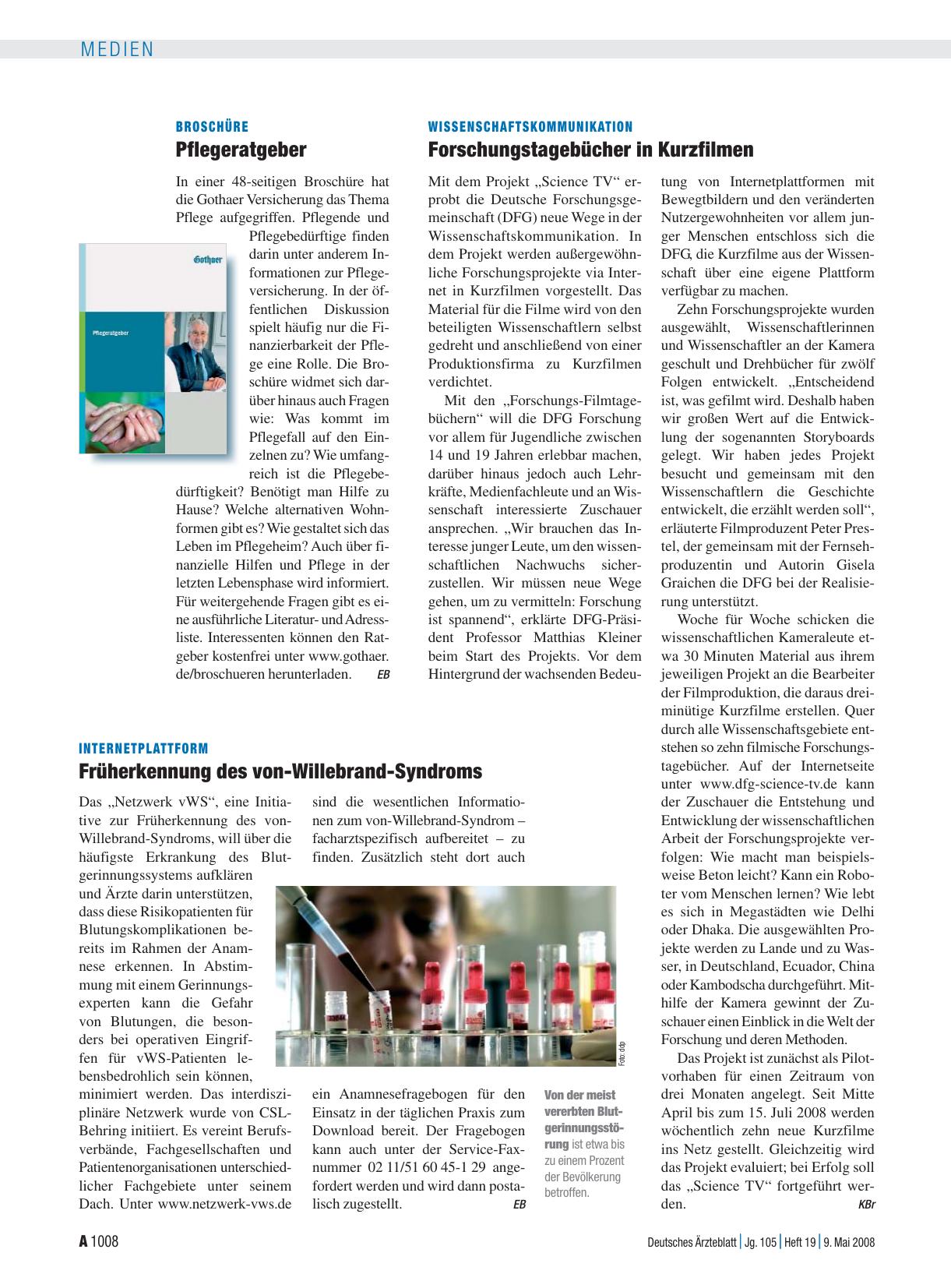 Vorschauseite 1: Internetplattform: Früherkennung des von-Willebrand-Syndroms