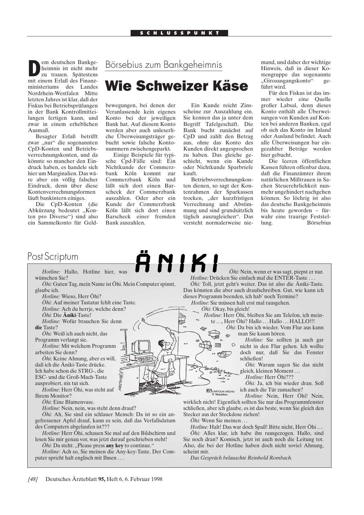 Vorschauseite 1: Börsebius zum Bankgeheimnis: Wie Schweizer Käse