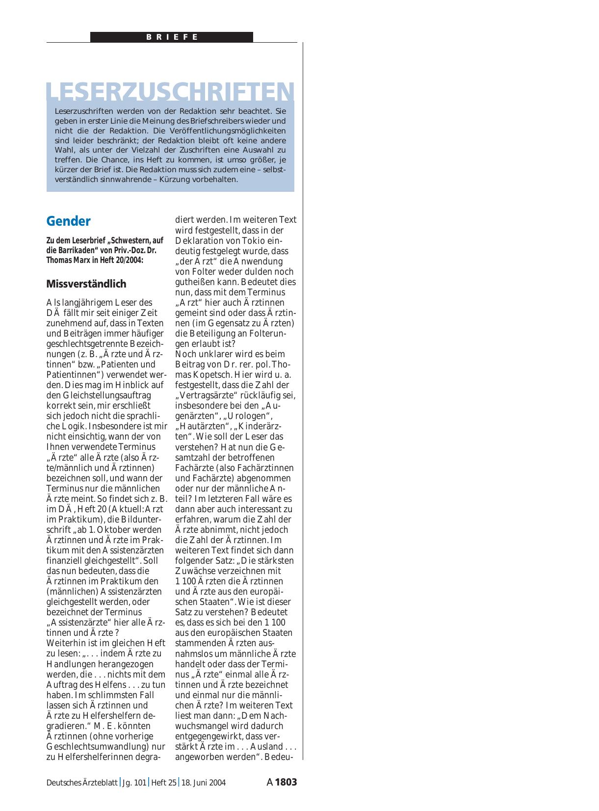 Vorschauseite 1: Gender: Missverständlich