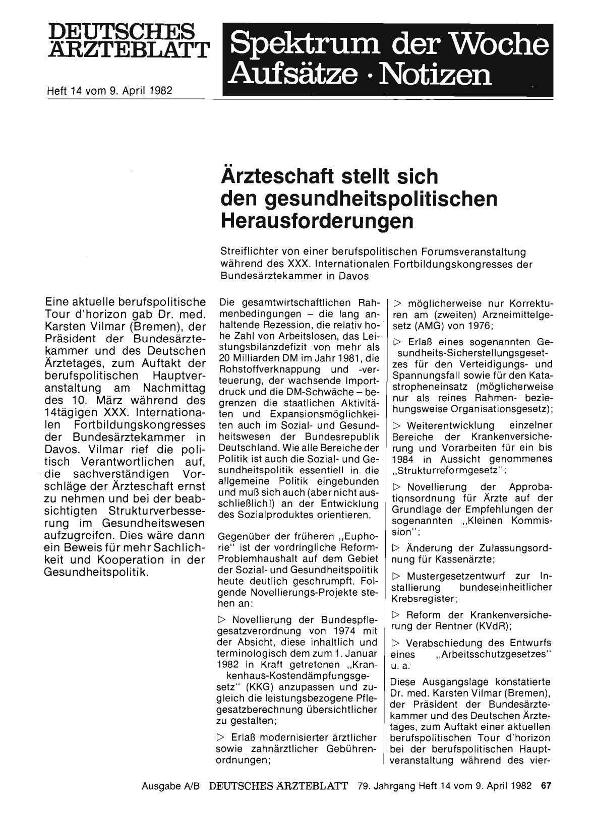 Vorschauseite 1: Ärzteschaft stellt sich den gesundheitspolitischen Herausforderungen