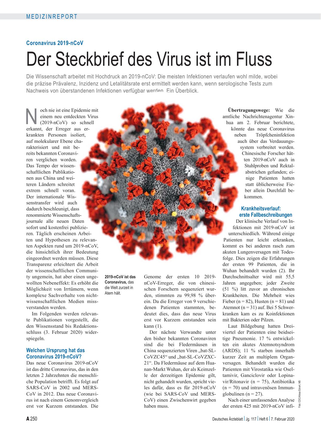 Vorschauseite 1: Coronavirus 2019-nCoV: Der Steckbrief des Virus ist im Fluss