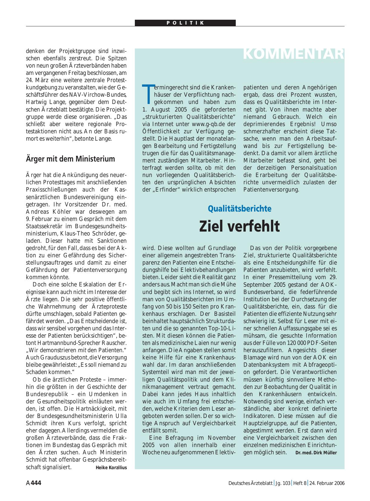 Vorschauseite 1: Qualitätsberichte: Ziel verfehlt