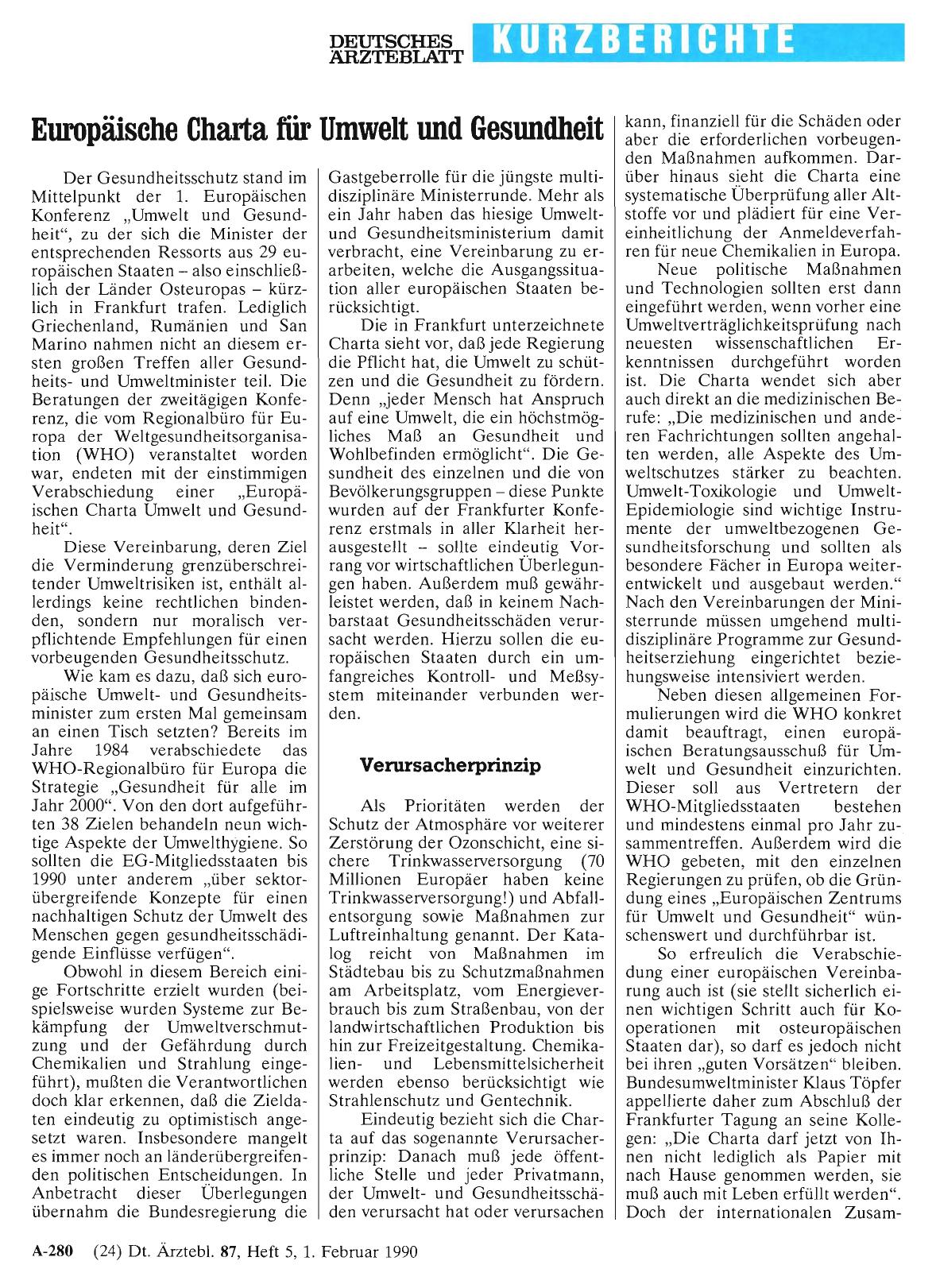 Vorschauseite 1: Europäische Charta für Umwelt und Gesundheit