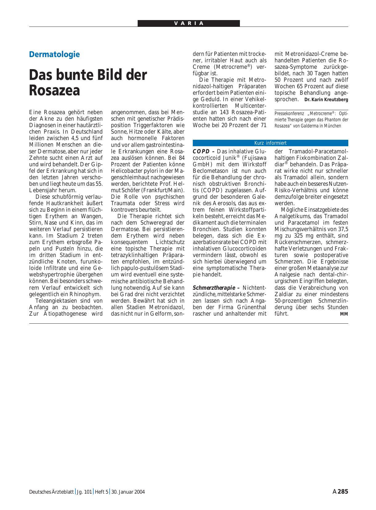 Vorschauseite 1: Dermatologie: Das bunte Bild der Rosazea