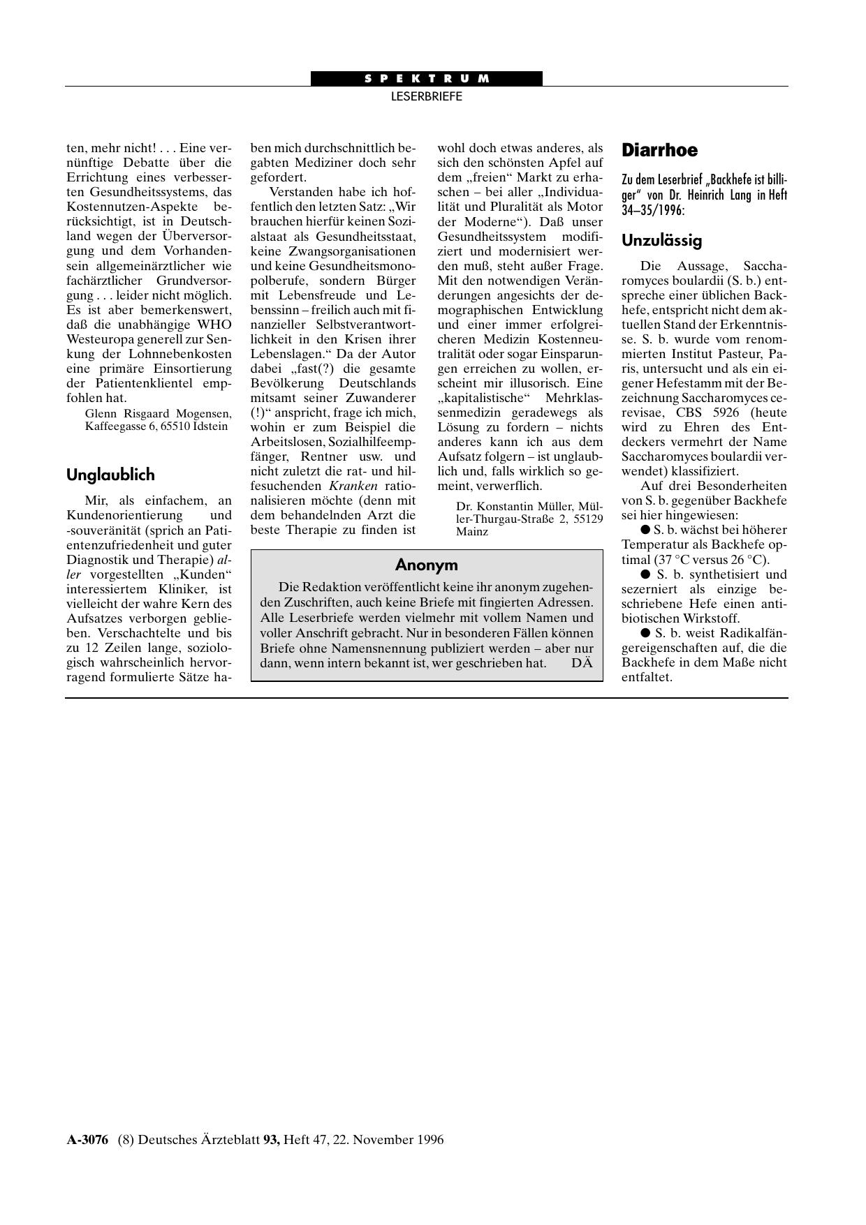 Vorschauseite 1: Diarrhoe: Unzulässig