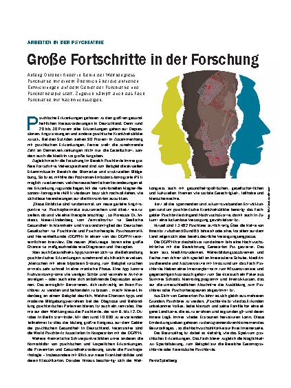 Vorschauseite 1: Arbeiten in der Psychiatrie: Große Fortschritte in der Forschung