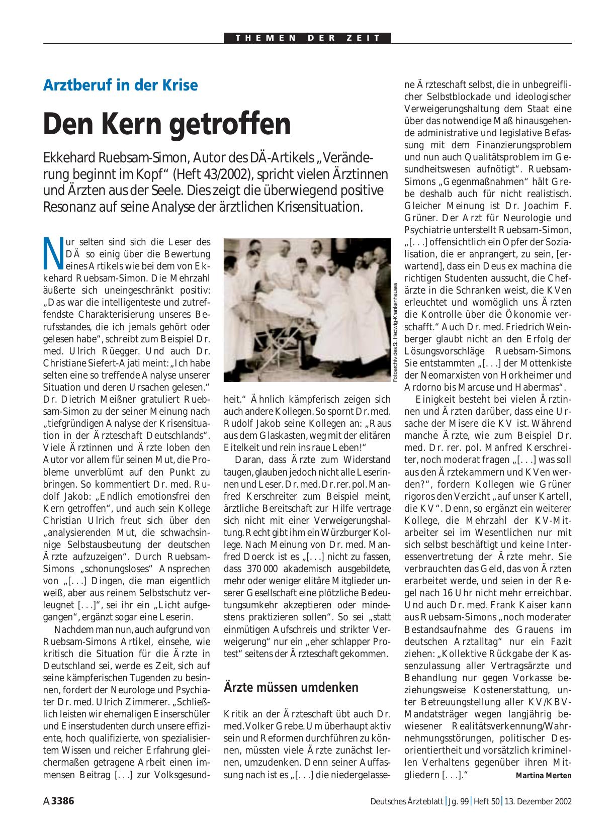 Vorschauseite 1: Arztberuf in der Krise: Den Kern getroffen