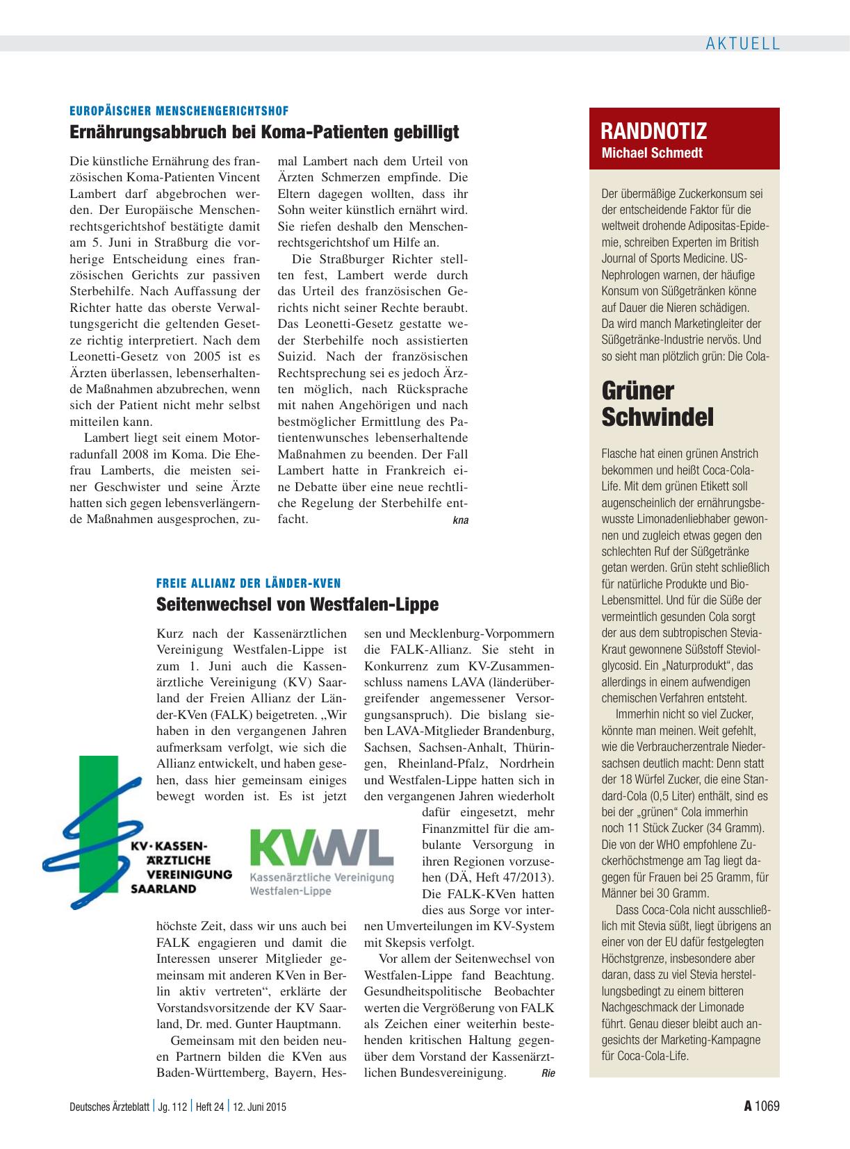 Vorschauseite 1: Europäischer Menschengerichtshof: Ernährungsabbruch bei Koma-Patienten gebilligt