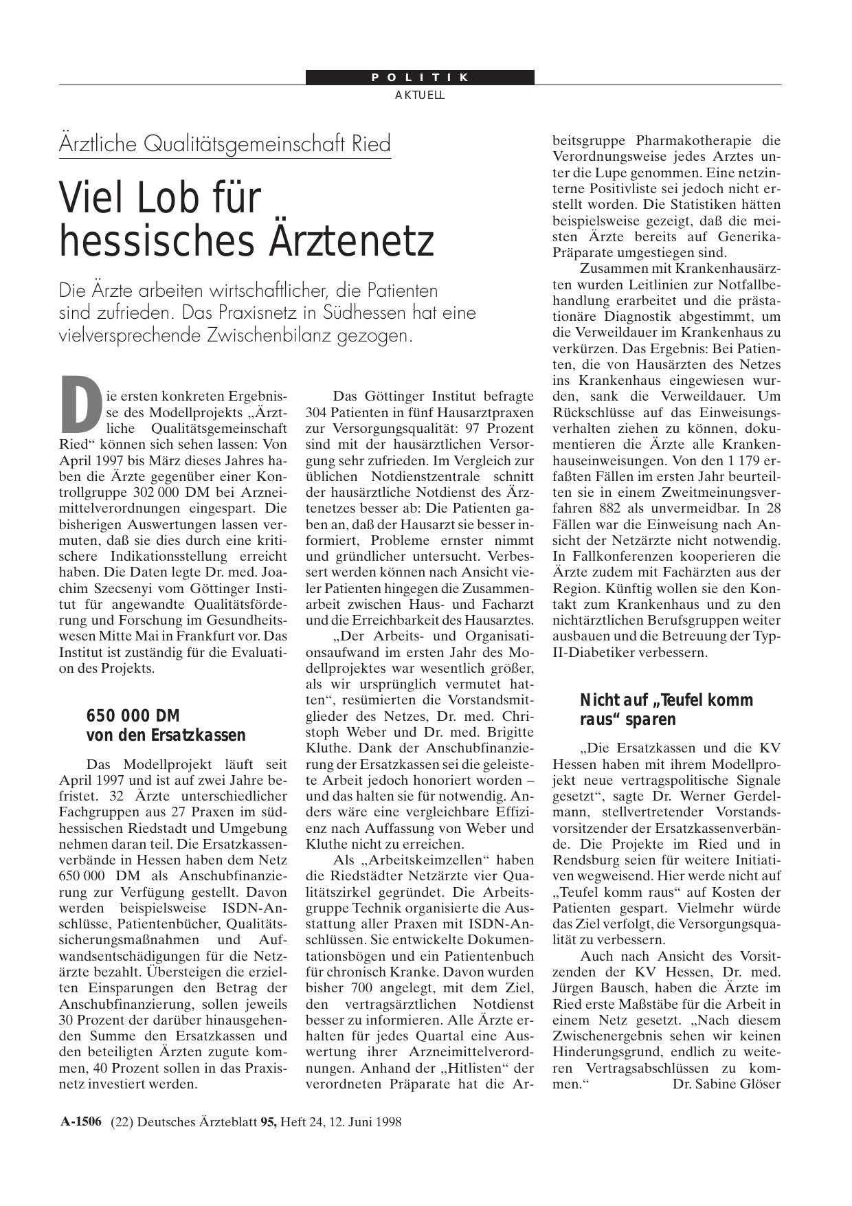 Vorschauseite 1: Ärztliche Qualitätsgemeinschaft Ried: Viel Lob für hessisches Ärztenetz