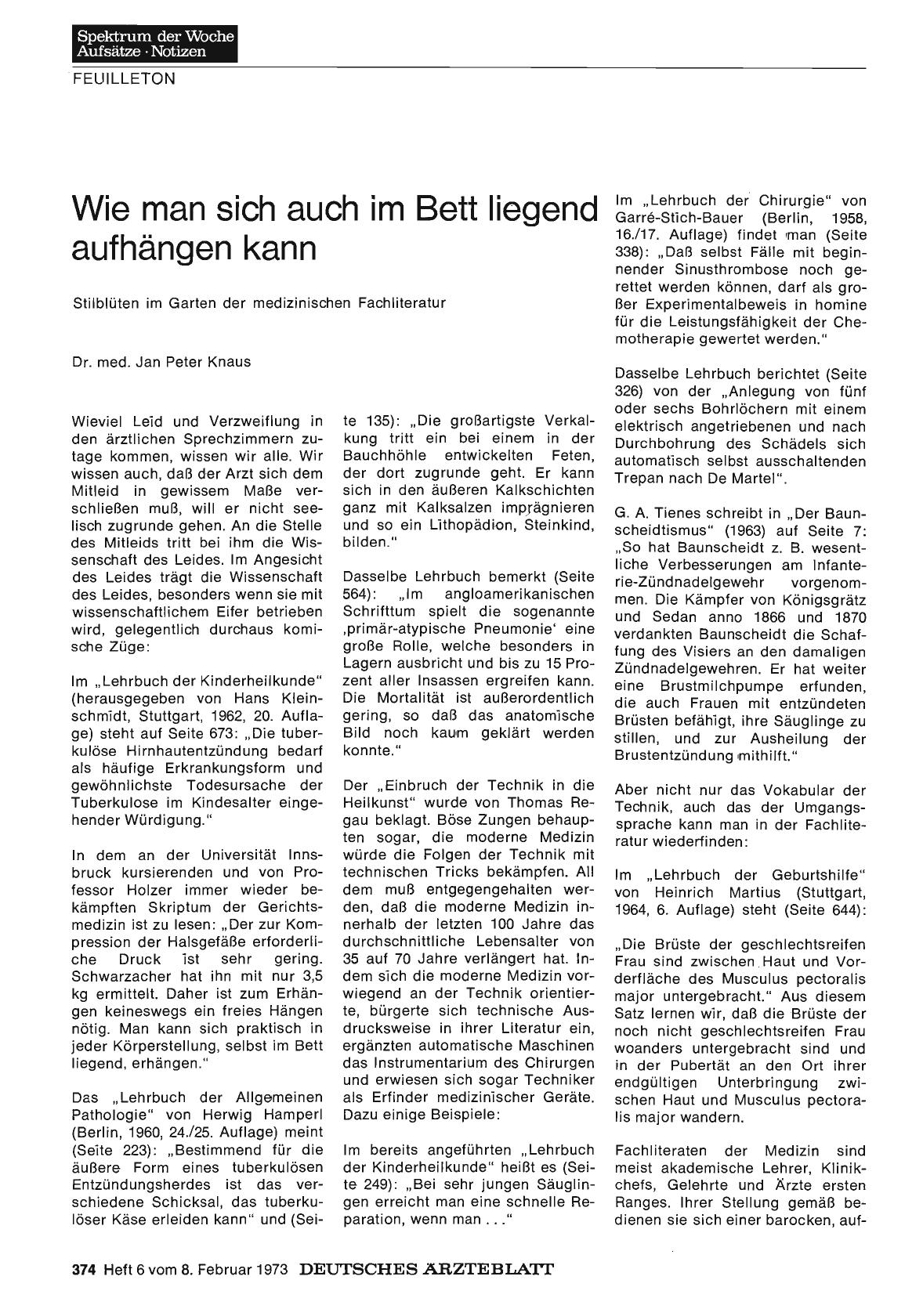 Vorschauseite 1: Wie man sich auch im Bett liegend aufhängen kann: Stilblüten im Garten der medizinischen Fachliteratur