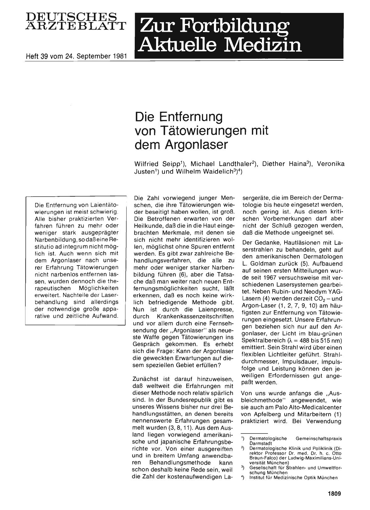 Vorschauseite 1: Die Entfernung von Tätowierungen mit dem Argonlaser
