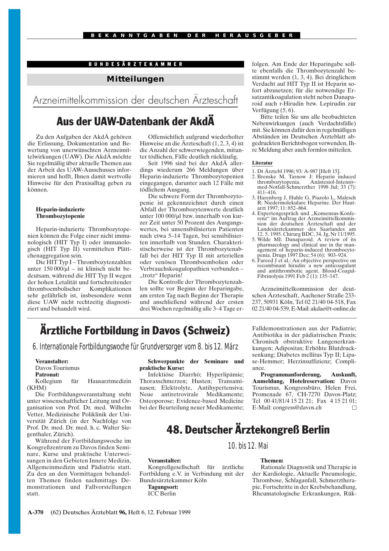 Vorschauseite 1: Arzneimittelkommission der deutschen Ärzteschaft: Aus der UAW-Datenbank der AkdÄ