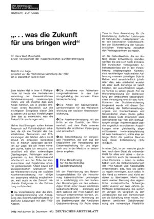 Vorschauseite 1: ". .. was die Zukunft für uns bringen wird" — Dr. Hans Wolf Muschallik, Erster Vorsitzender der Kassenärztlichen Bundesvereinigung