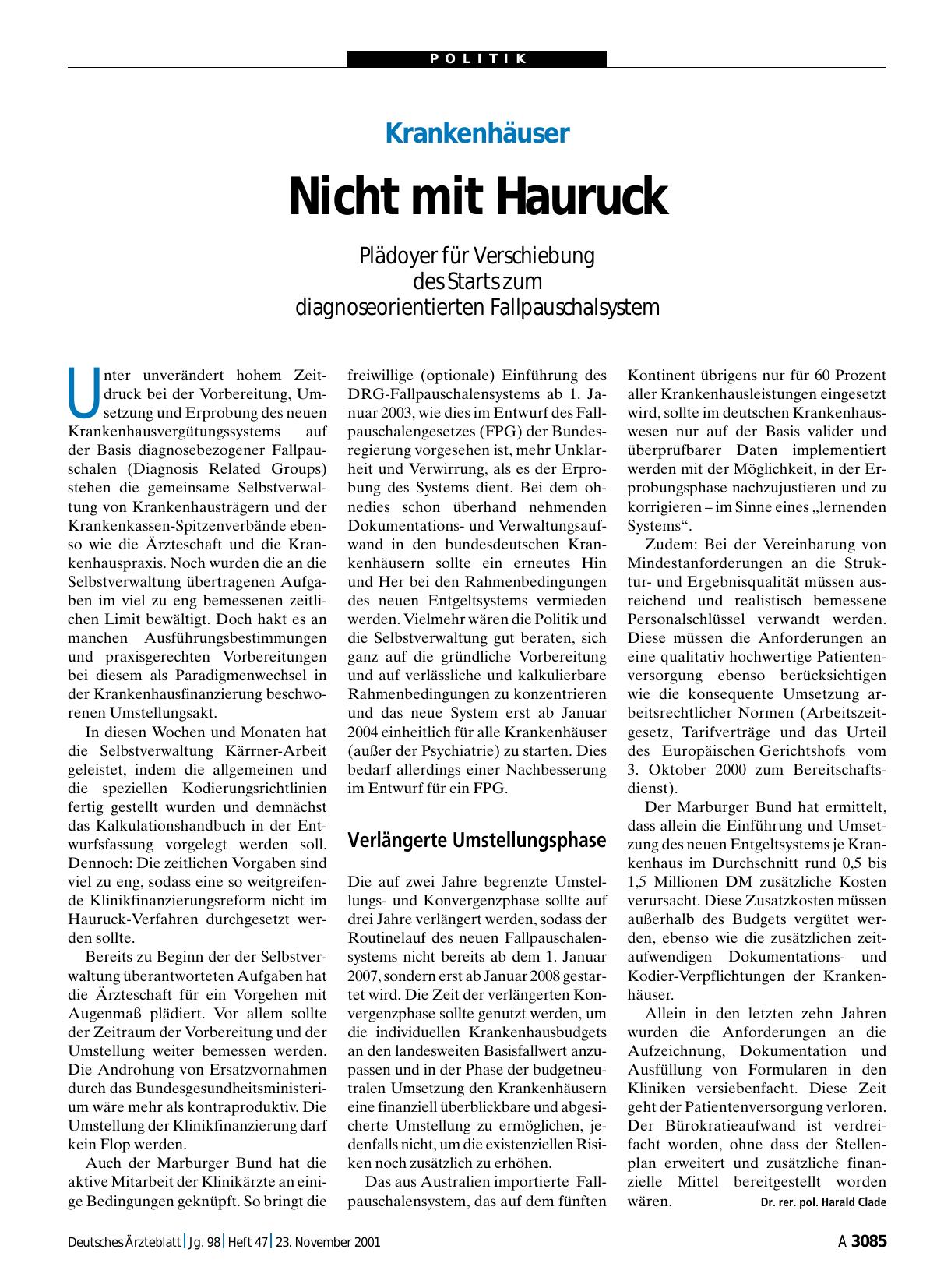 Vorschauseite 1: Krankenhäuser: Nicht mit Hauruck