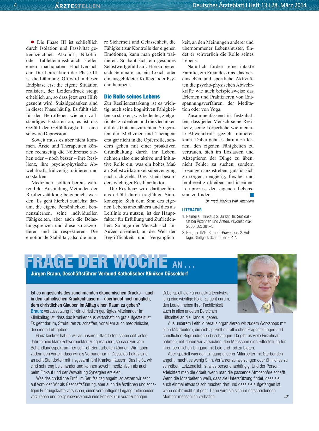 Vorschauseite 1: Frage der Woche an. .. Jürgen Braun, Geschäftsführer Verbund Katholischer Kliniken Düsseldorf