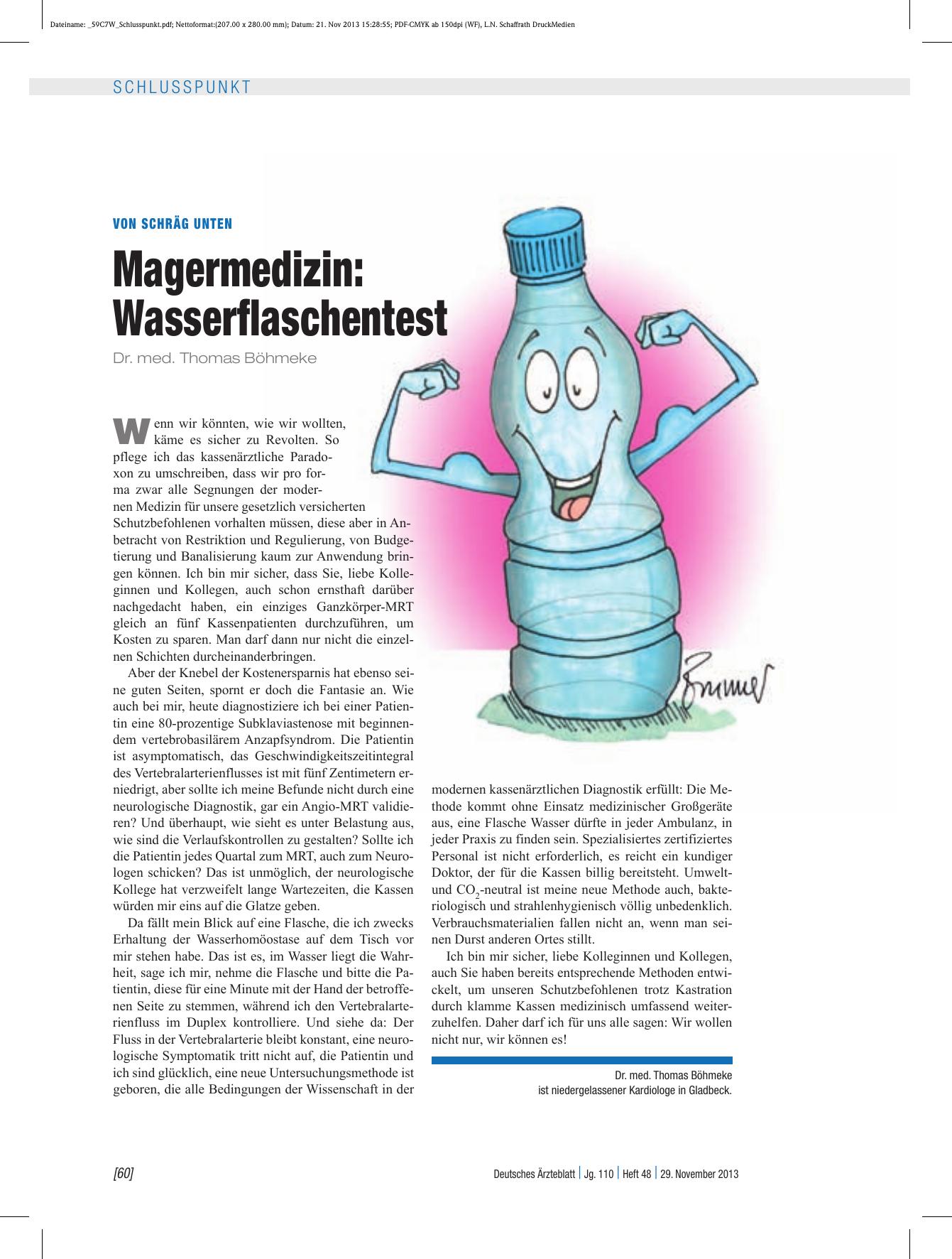 Vorschauseite 1: Von schräg unten: Magermedizin – Wasserflaschentest