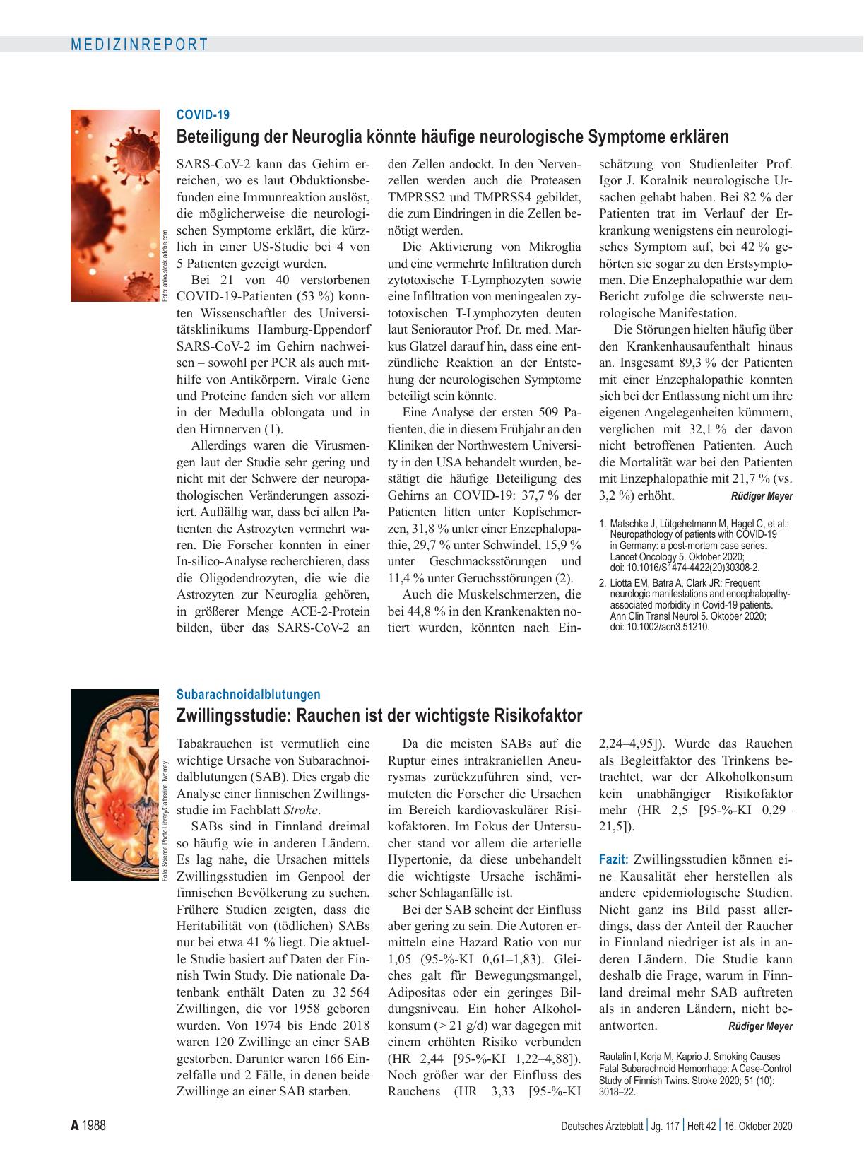 Vorschauseite 1: Subarachnoidalblutungen: Zwillingsstudie: Rauchen ist der wichtigste Risikofaktor
