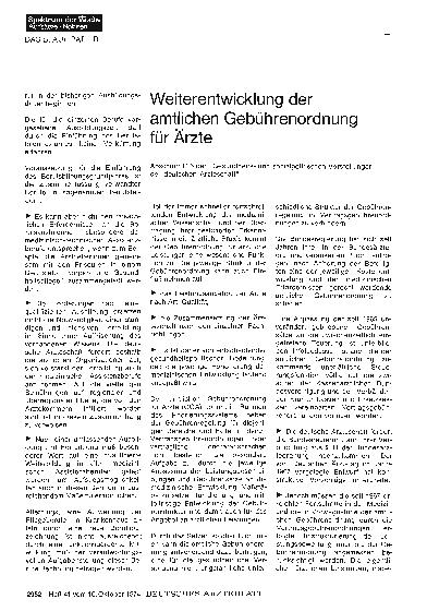 Vorschauseite 1: Weiterentwicklung der amtlichen Gebührenordnung für Ärzte
