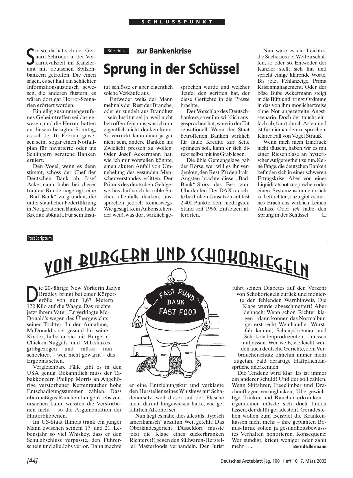 Vorschauseite 1: zur Bankenkrise: Sprung in der Schüssel