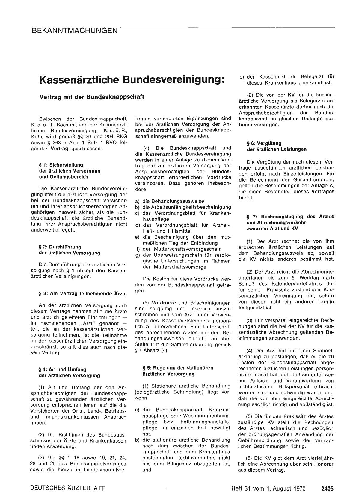 Vorschauseite 1: Kassenärztliche Bundesvereinigung: Vertrag mit der Bundesknappschaft