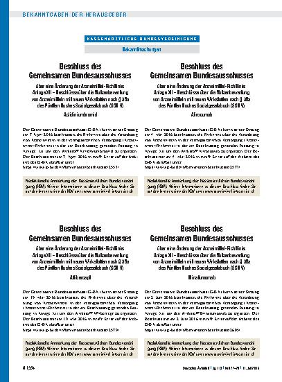 Vorschauseite 1: Beschluss des Gemeinsamen Bundesausschusses über eine Änderung der Arzneimittel-Richtlinie: Anlage XII – Beschlüsse über die Nutzenbewertung von Arzneimitteln mit neuen Wirkstoffe…