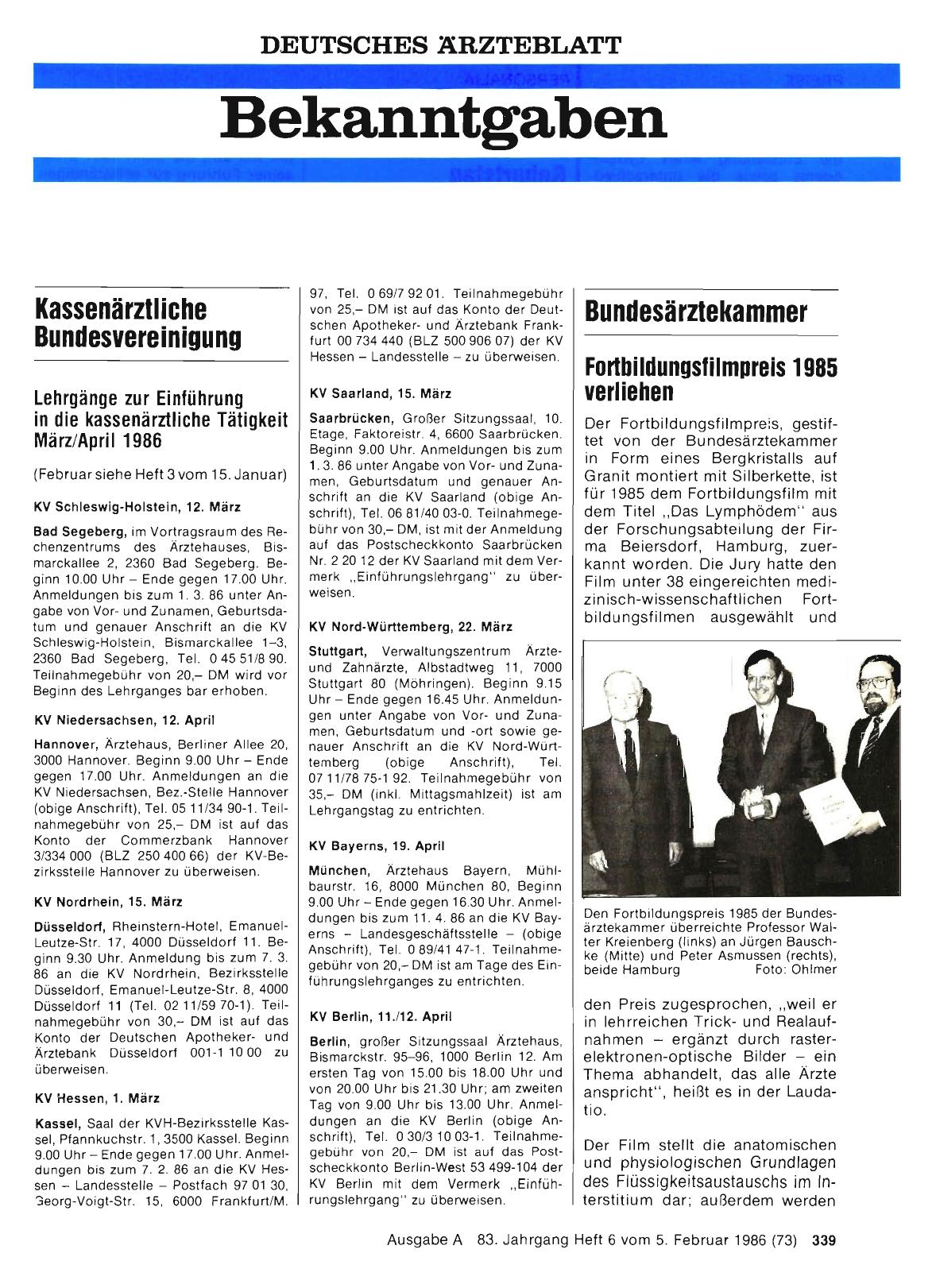 Vorschauseite 1: Fortbildungsfilmpreis 1985 verliehen
