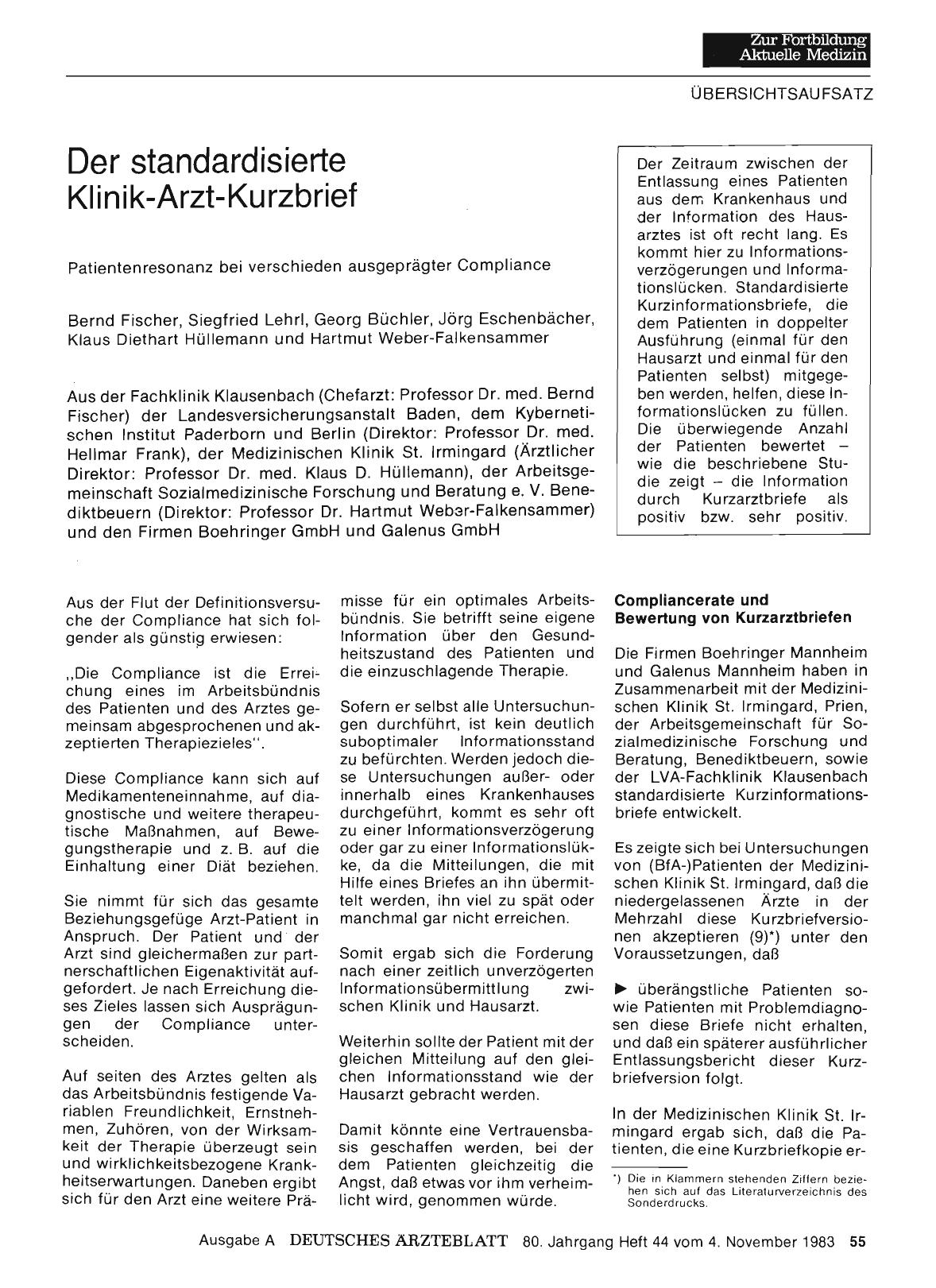 Vorschauseite 1: Der standardisierte Klinik -Arzt-Kurzbrief: Patientenresonanz bei verschieden ausgeprägter Compliance