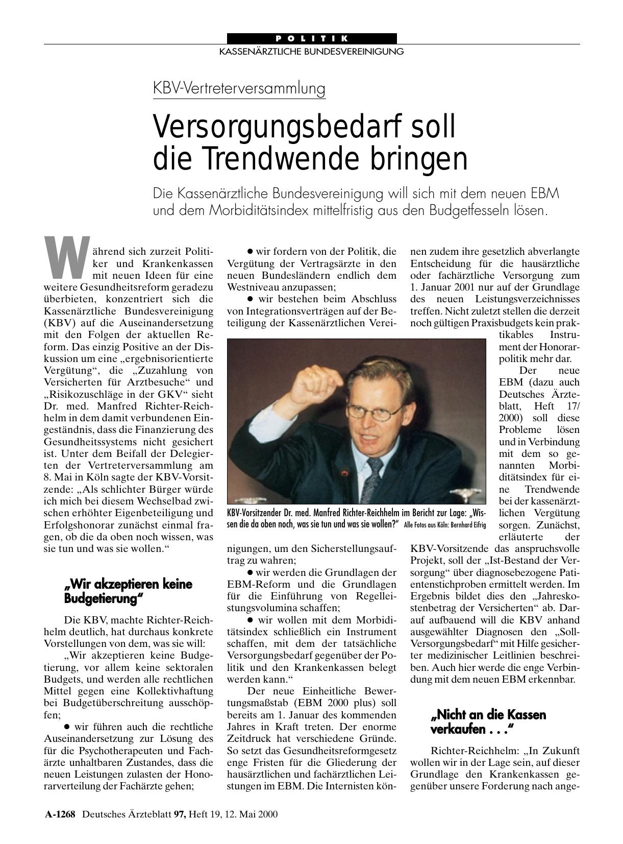 Vorschauseite 1: KBV-Vertreterversammlung: Versorgungsbedarf soll die Trendwende bringen