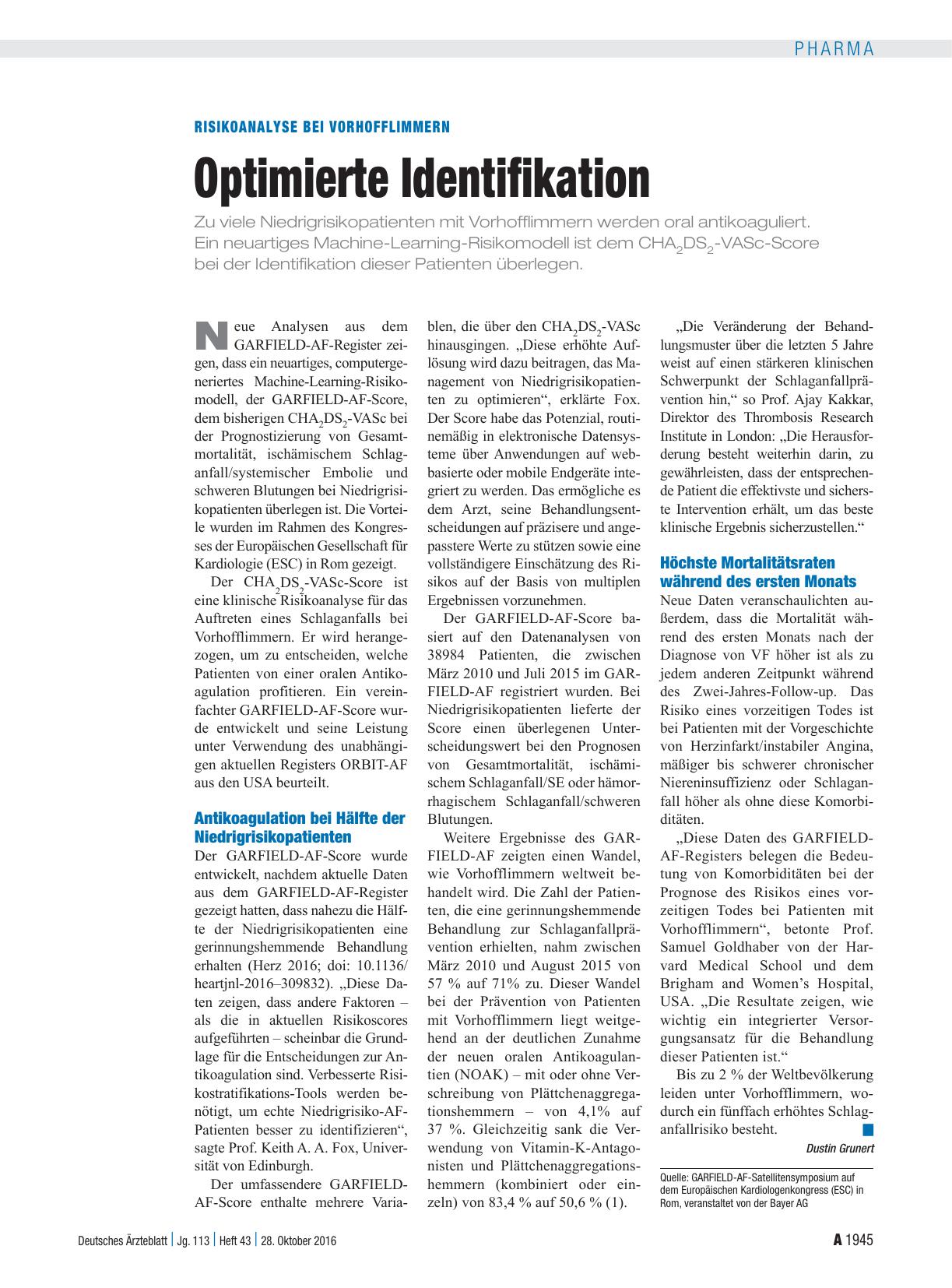 Vorschauseite 1: Risikoanalyse bei Vorhofflimmern: Optimierte Identifikation