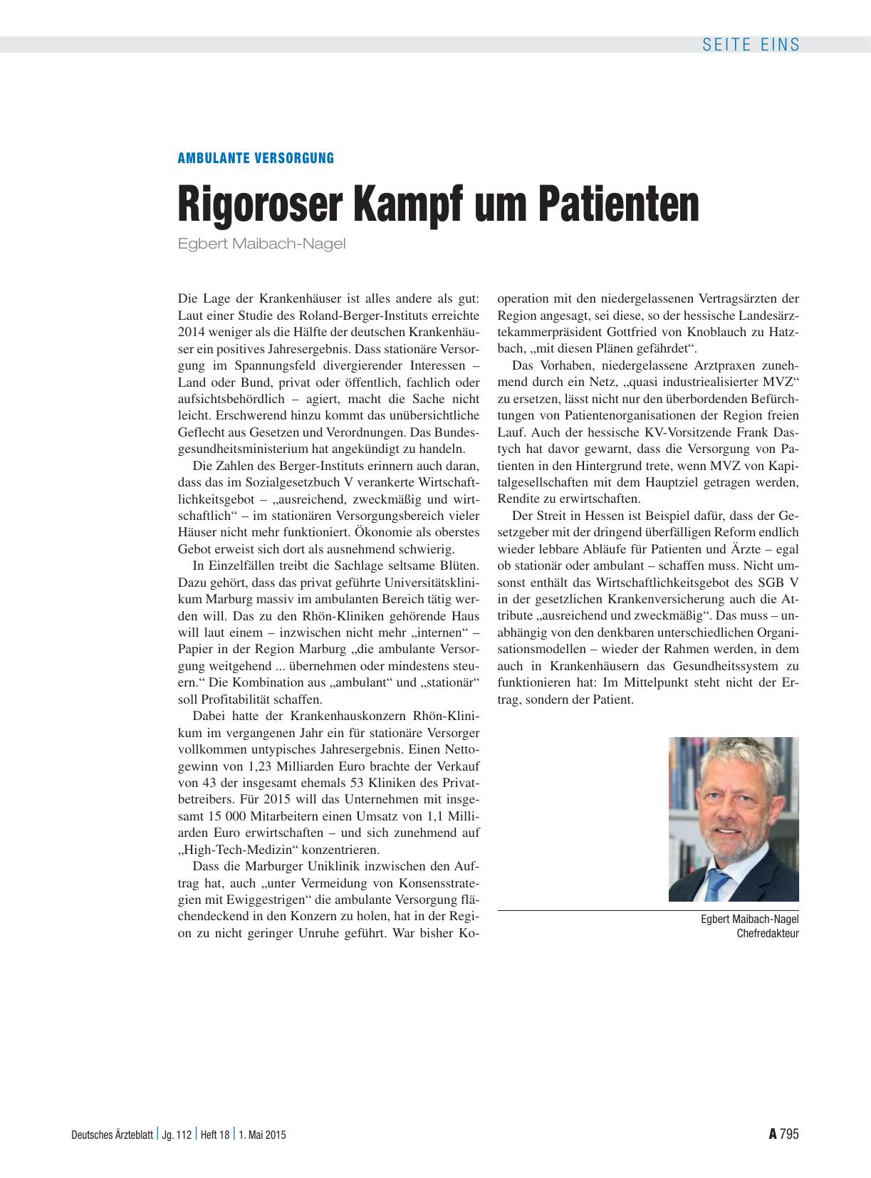 Vorschauseite 1: Ambulante Versorgung: Rigoroser Kampf um Patienten