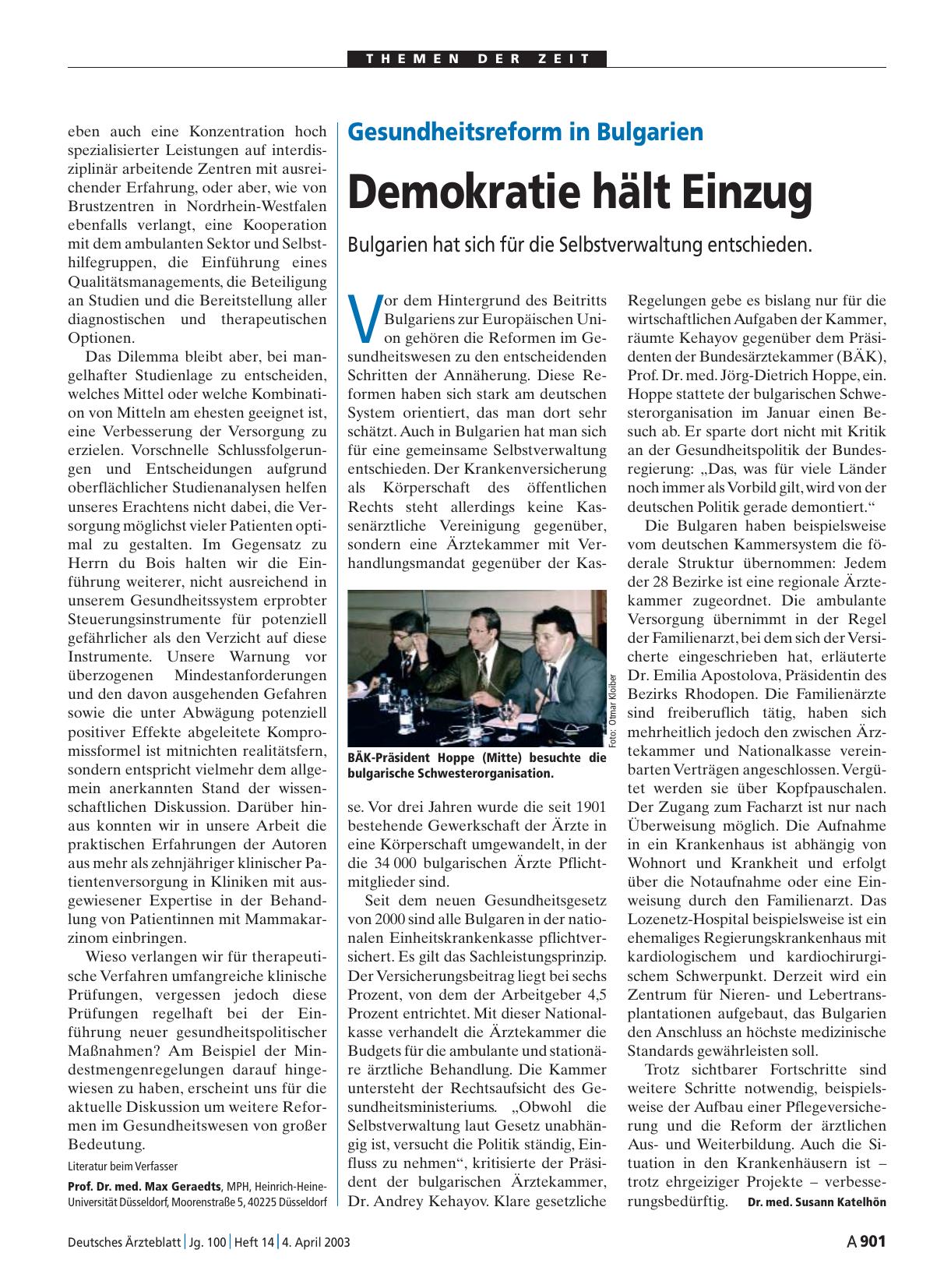 Vorschauseite 1: Gesundheitsreform in Bulgarien: Demokratie hält Einzug