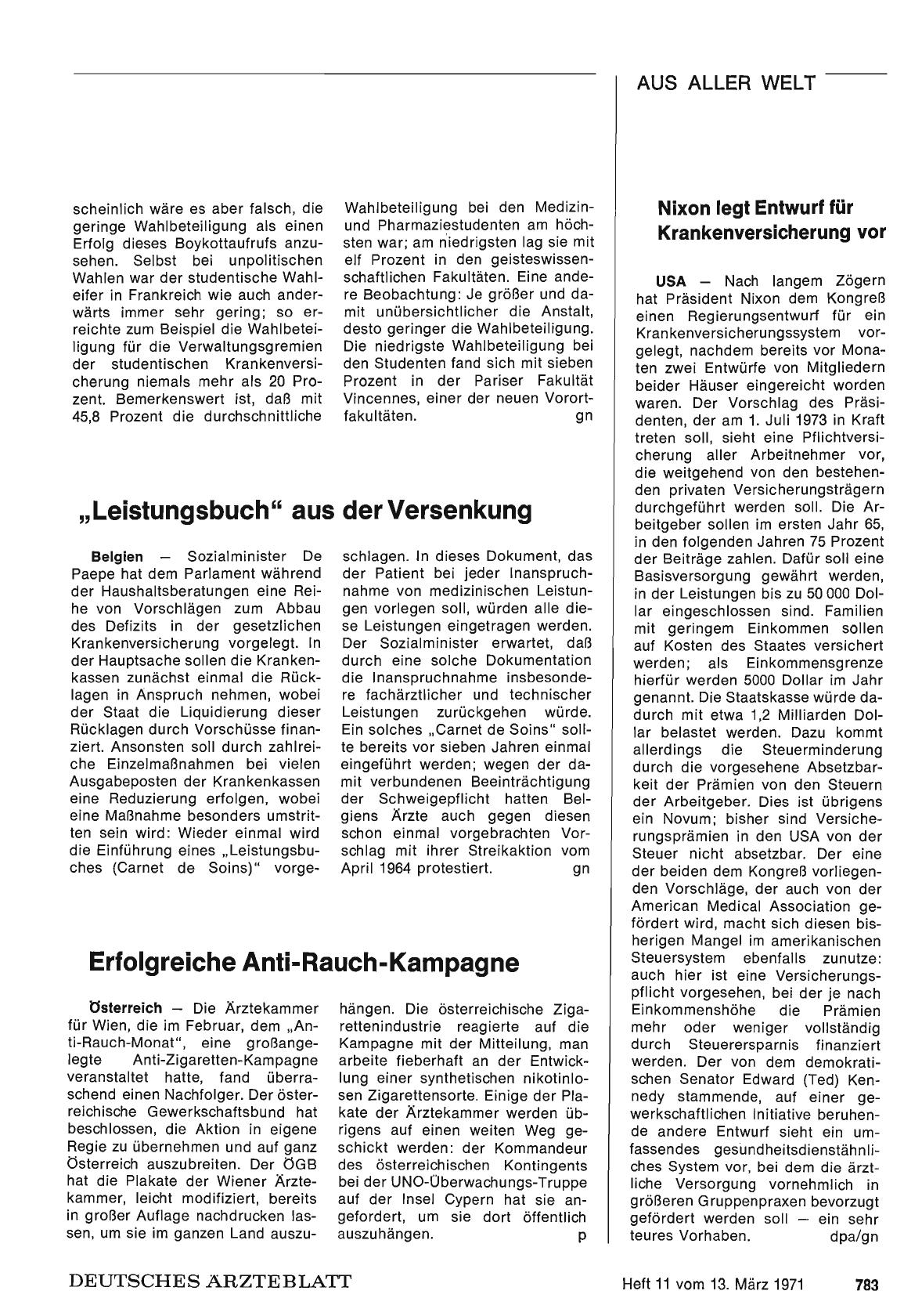 Vorschauseite 1: Nixon legt Entwurf für Krankenversicherung vor