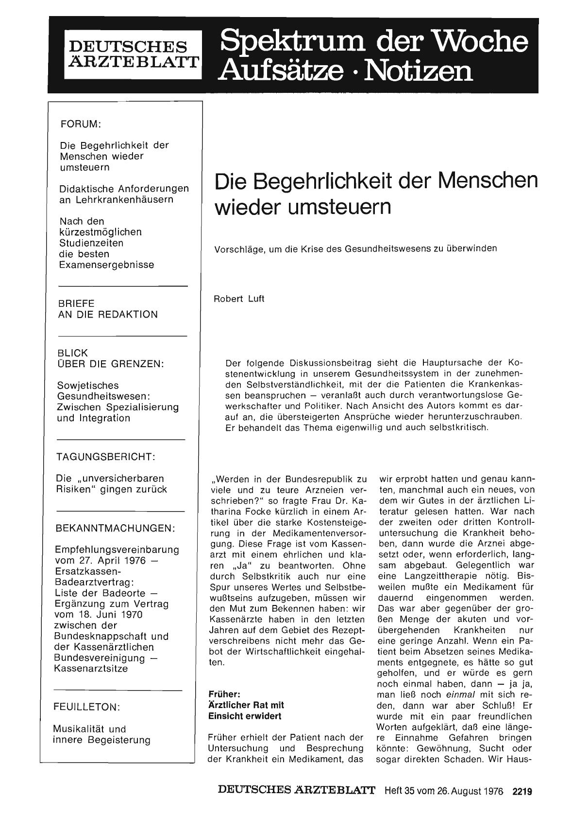 Vorschauseite 1: Die Begehrlichkeit der Menschen wieder umsteuern