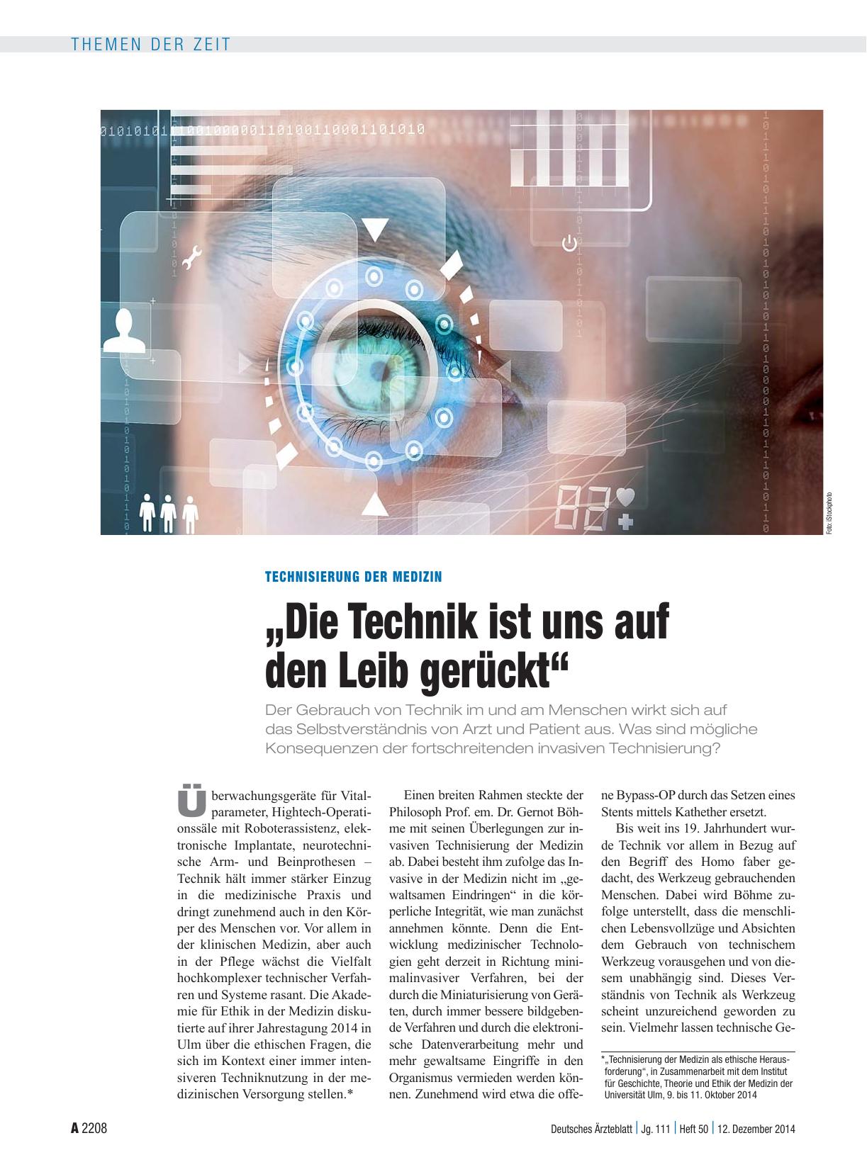 Vorschauseite 1: Technisierung der Medizin: „Die Technik ist uns auf den Leib gerückt“
