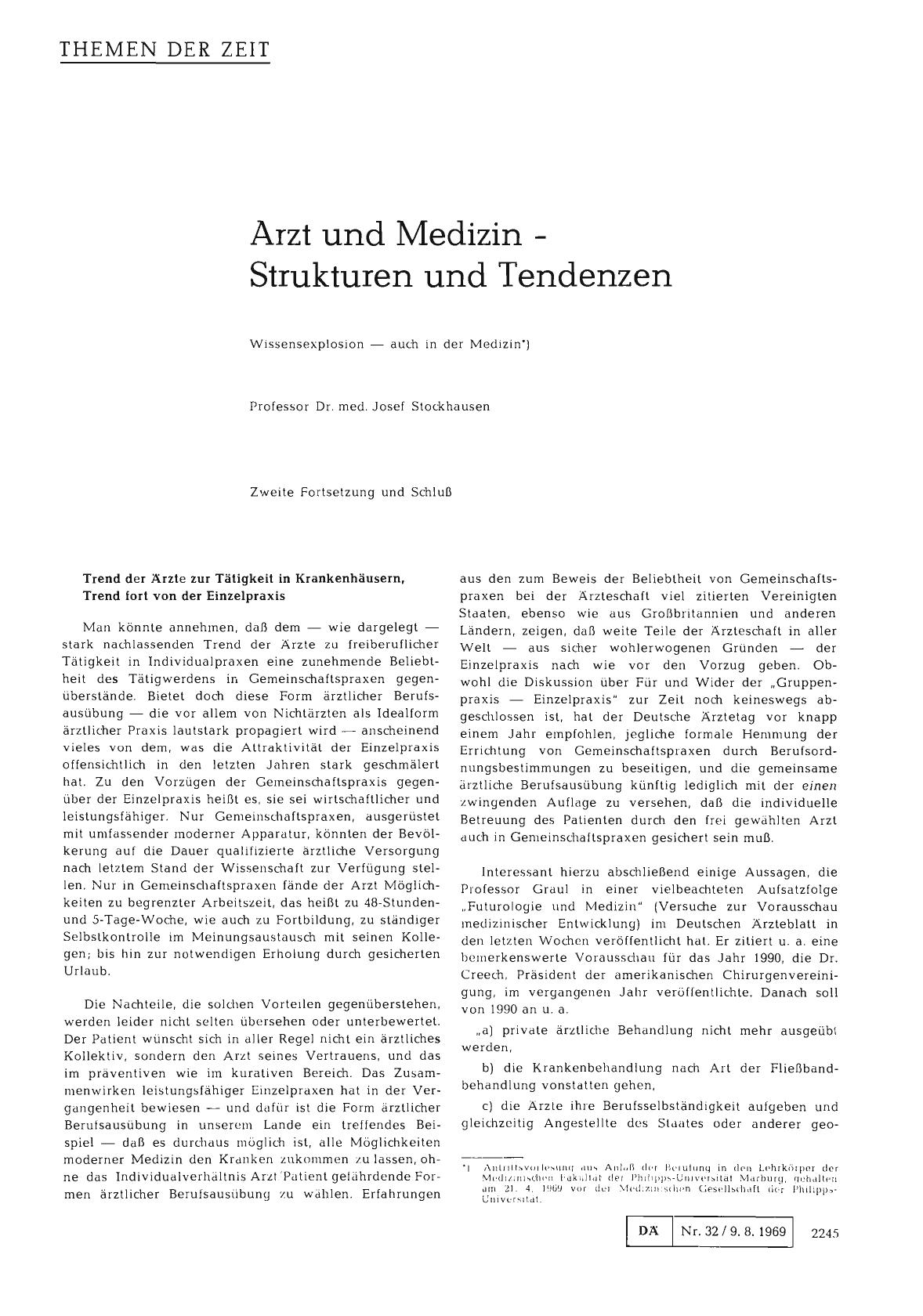 Vorschauseite 1: Arzt und Medizin - Strukturen und Tendenzen (Zweite Fortsetzung und Schluß )