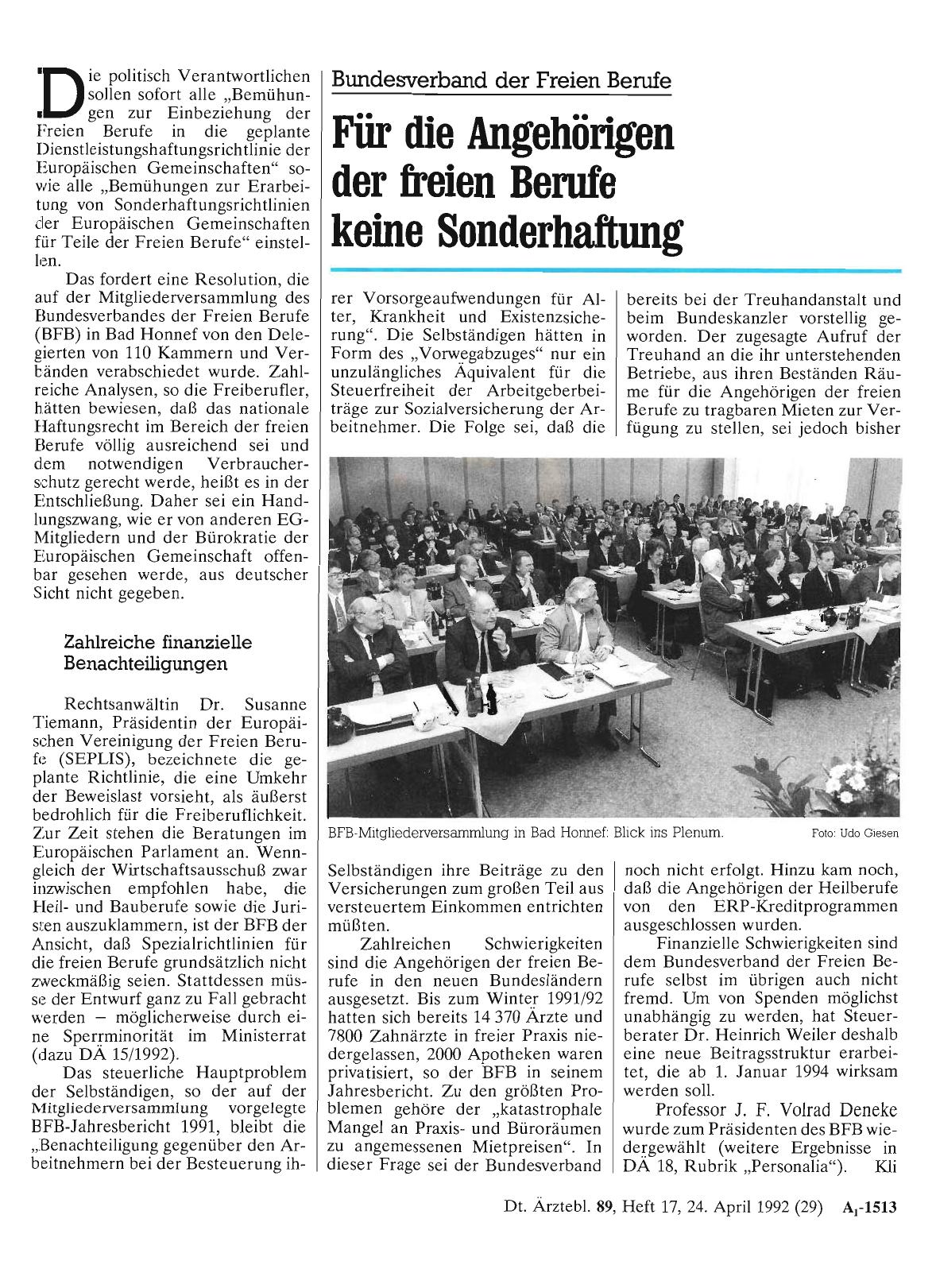 Vorschauseite 1: Bundesverband der Freien Berufe: Für die Angehörigen der freien Berufe keine Sonderhaftung