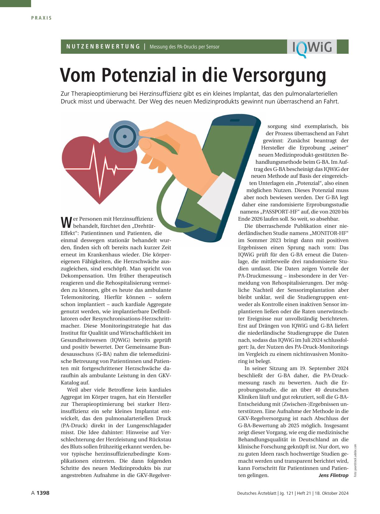 Vorschauseite 1: Messung des PA-Drucks per Sensor: Vom Potenzial in die Versorgung