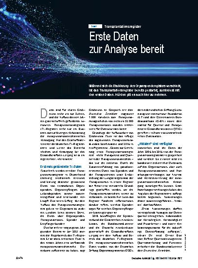 Vorschauseite 1: Transplantationsregister: Erste Daten zur Analyse bereit