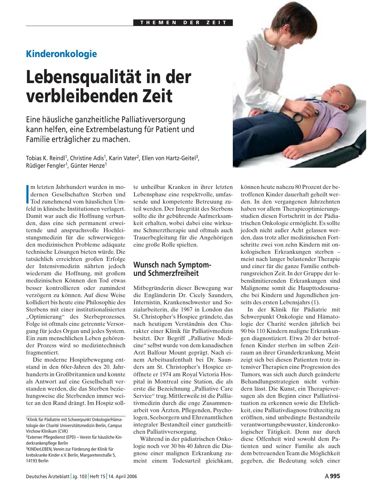 Vorschauseite 1: Kinderonkologie: Lebensqualität in der verbleibenden Zeit