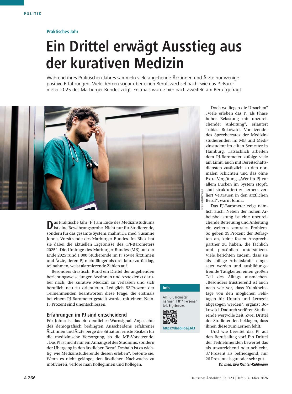 Vorschauseite 1: Praktisches Jahr: Ein Drittel erwägt Ausstieg aus der kurativen Medizin