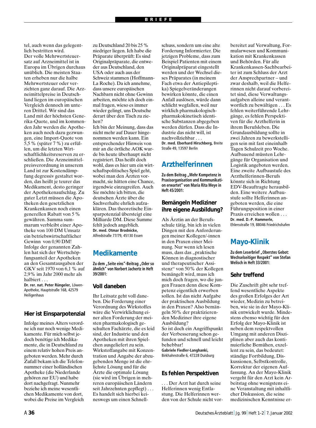 Vorschauseite 1: Mayo-Klinik: Sehr treffend