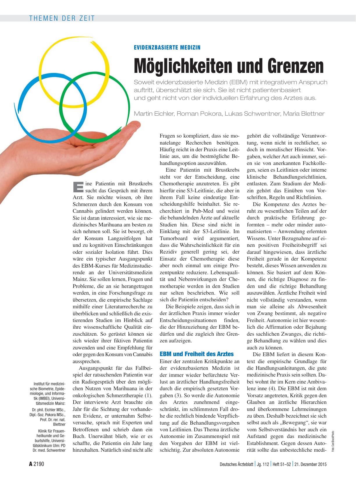 Vorschauseite 1: Evidenzbasierte Medizin: Möglichkeiten und Grenzen