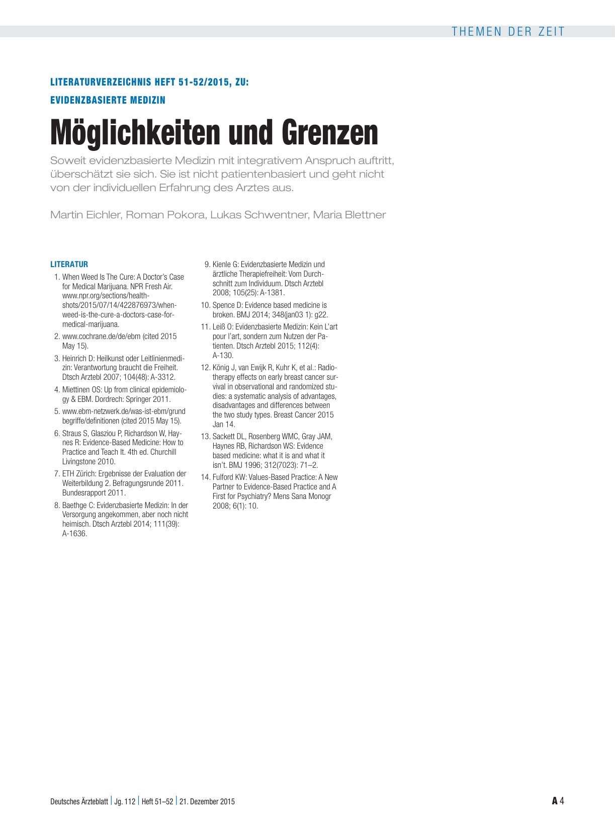 Vorschauseite 4: Evidenzbasierte Medizin: Möglichkeiten und Grenzen