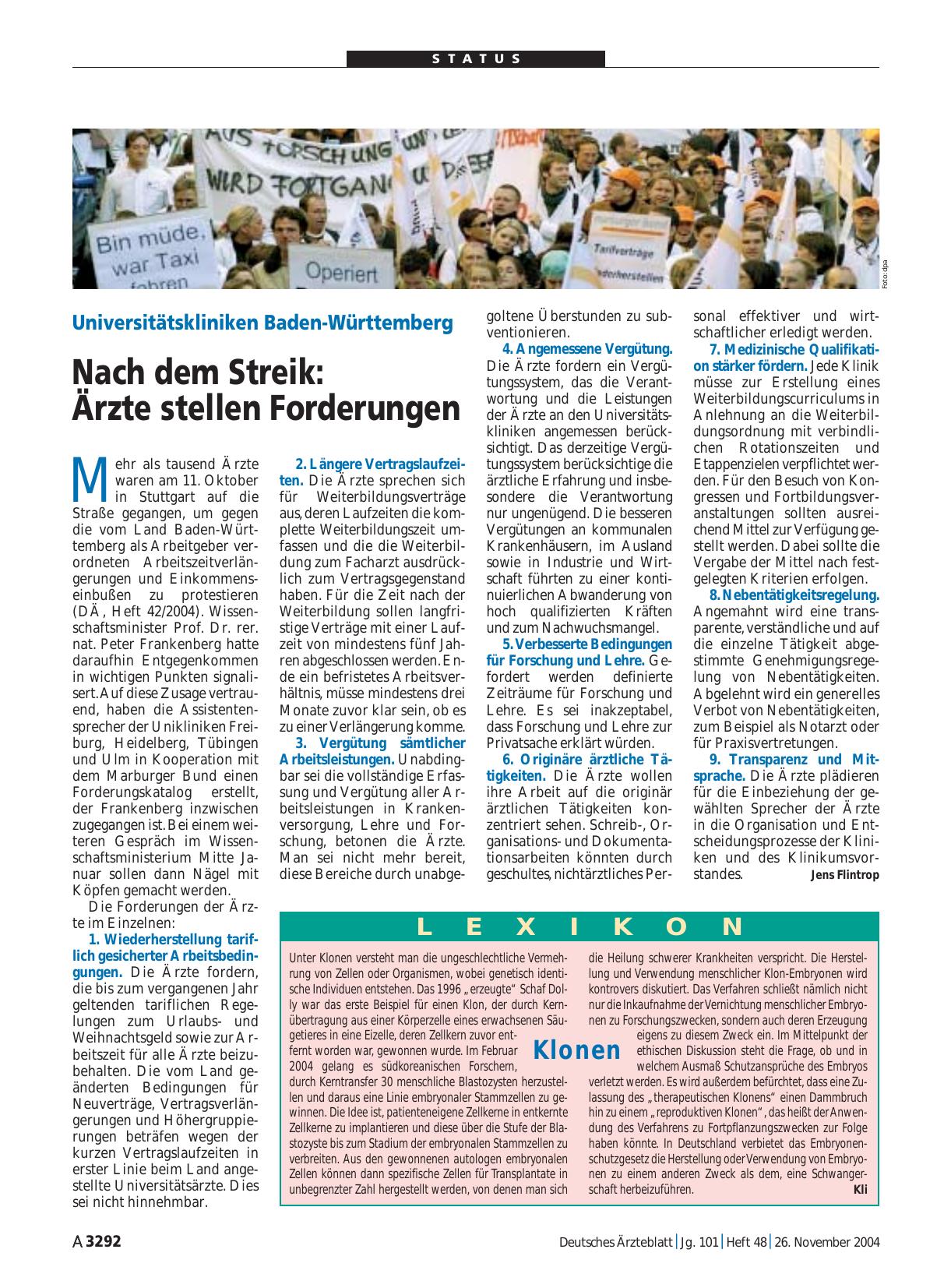 Vorschauseite 1: Universitätskliniken Baden-Württemberg: Nach dem Streik - Ärzte stellen Forderungen