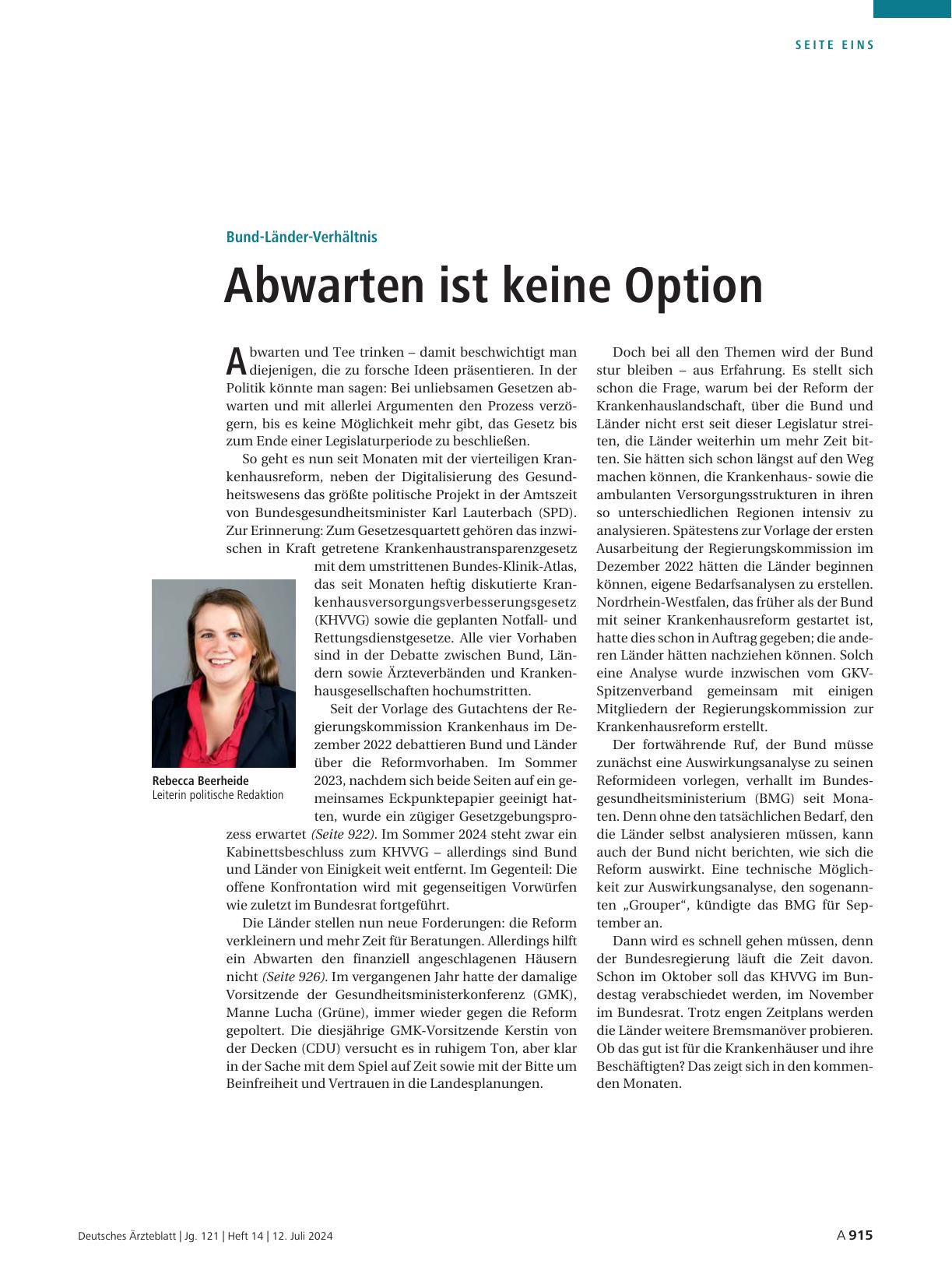 Vorschauseite 1: Bund-Länder-Verhältnis: Abwarten ist keine Option