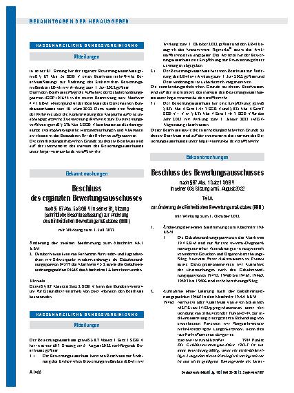 Vorschauseite 1: Beschluss des ergänzten Bewertungsausschusses nach § 87 Abs. 5a SGB V in seiner 81. Sitzung (schriftliche Beschlussfassung) zur Änderung des Einheitlichen Bewertungsmaßstabes (EBM)