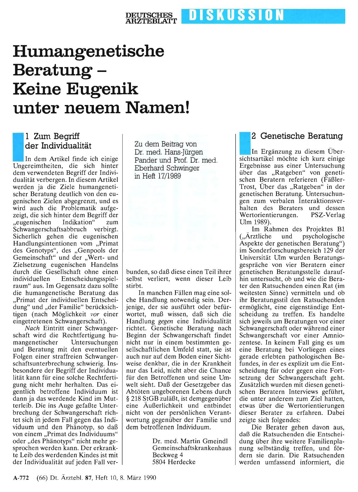 Vorschauseite 1: Humangenetische Beratung Keine Eugenik unter neuem Namen: Genetische Beratung