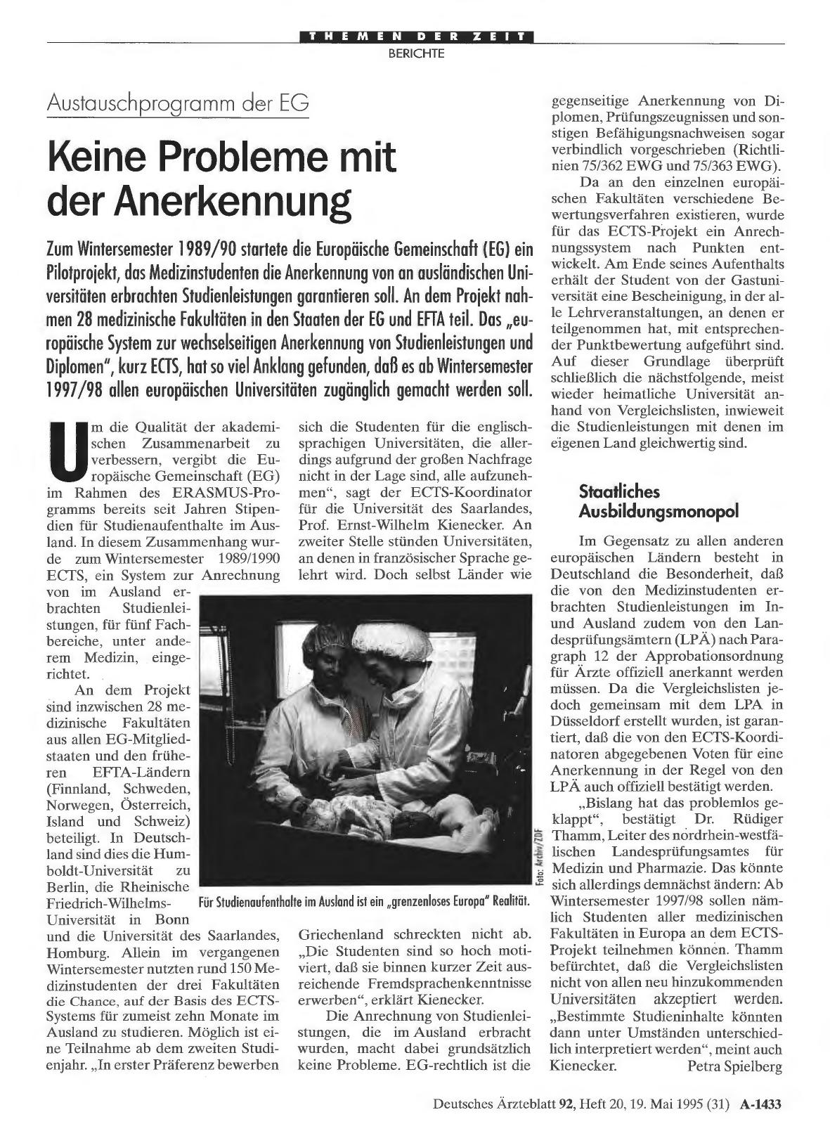 Vorschauseite 1: Austauschprogramm der EG: Keine Probleme mit der Anerkennung