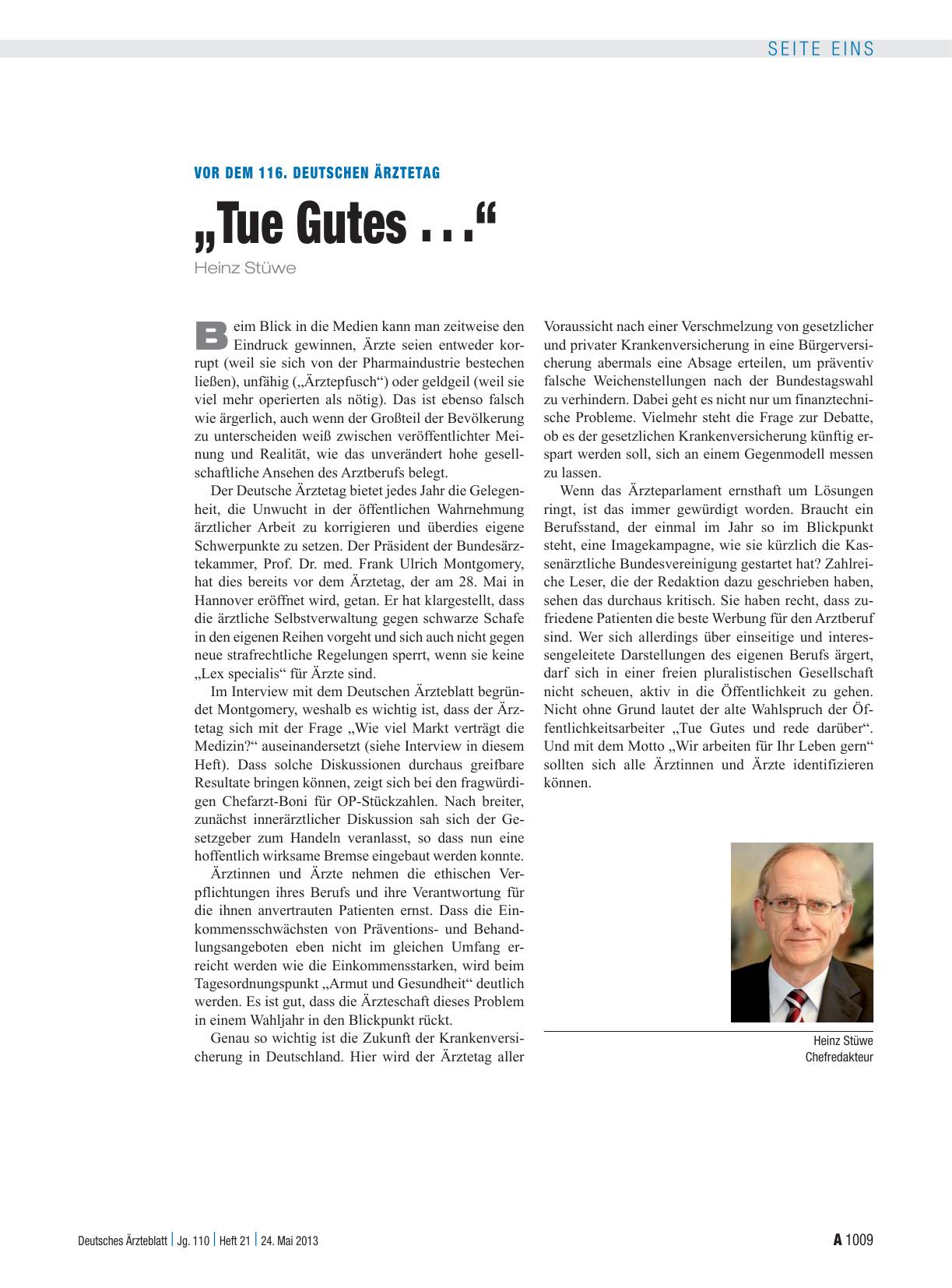 Vorschauseite 1: Vor dem 116. Deutschen Ärztetag: „Tue Gutes. .. “