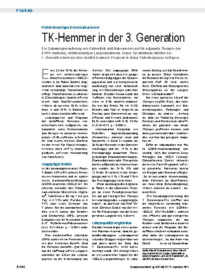 Vorschauseite 1: Nichtkleinzelliges Bronchialkarzinom: TK-Hemmer in der 3. Generation